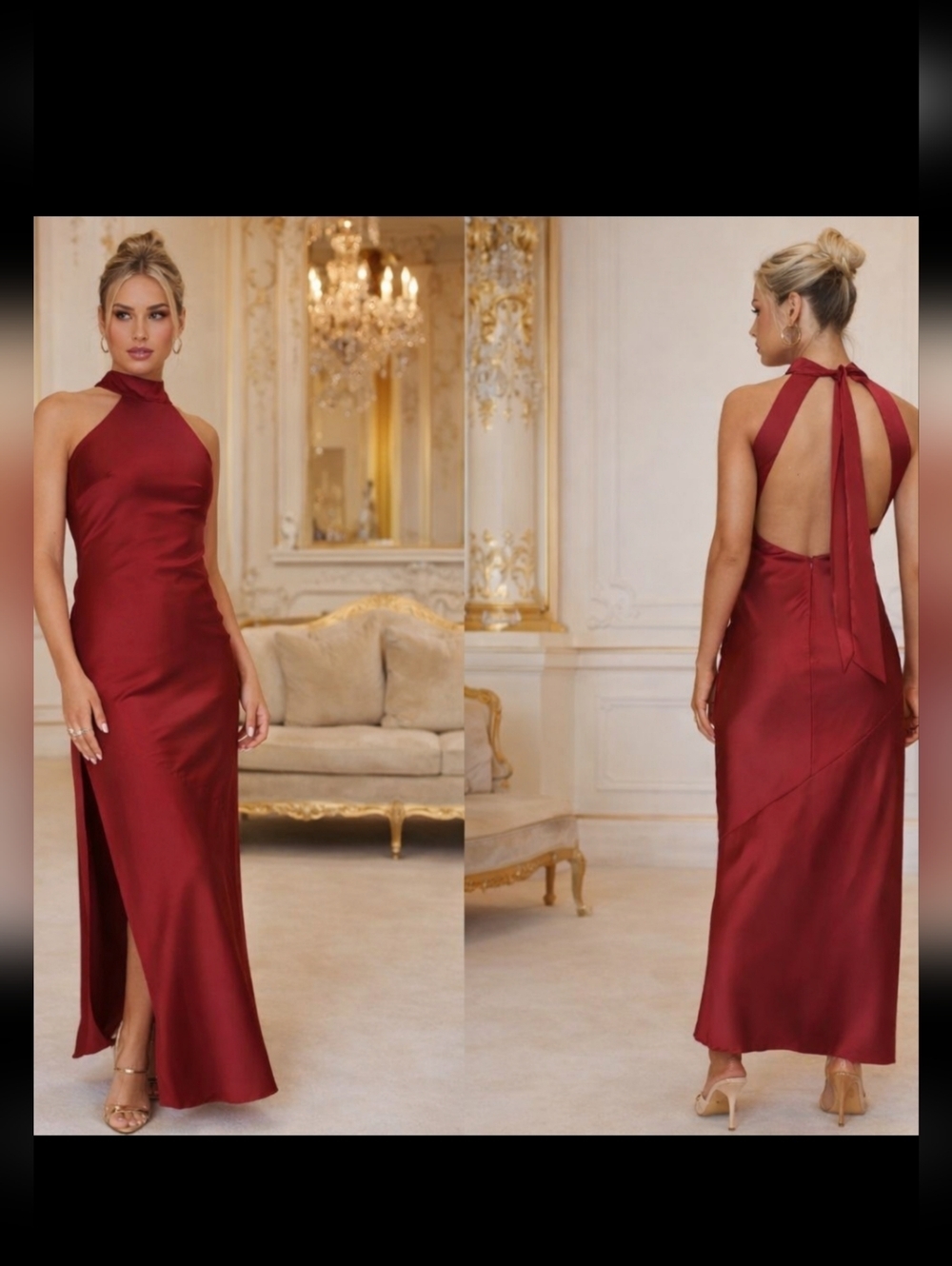 Princess Polly Wine Red Satin Halter Backless Gown Size 6